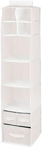 mDesign Fabric Hanging Organizer - Over Closet Rod Storage - 7 Shelves/3 Removable Drawers for Baby Nursery Bedroom Organization, Hold Clothes, Linens, Toys, Accessories, Jane Collection, Cream/White