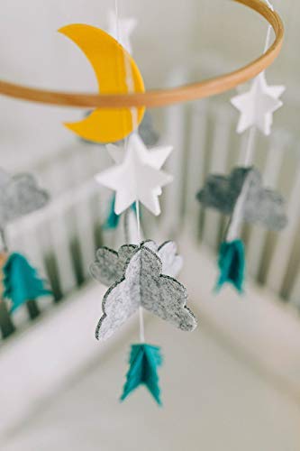 Sorrel + Fern Baby Crib Mobile (Starry Woodland Night w/Garland, Mint) - Nursery Decoration Crib Mobile and Baby Shower for Boys & Girls