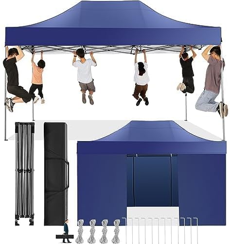COBIZI 10x15 Pop Up Canopy with 4 Sidewall,Heavy Duty Canopy UPF 50+ All Season Wind Waterproof Commercial Outdoor Wedding Party Tents for Parties Gazebo with Carry Bag (10 x 15 ft Dark Blue)