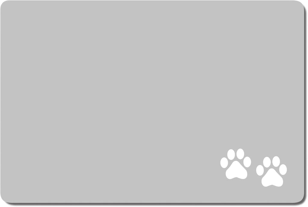 Rnivvi Dog Food Mat, 16" x 24" Footprint Absorbent Dog Cat Bowl Mat for Food and Water, Cute Anti-Slip Rubber Pet Feeding Rug Protect Floors, Puppy Placemat for Feeding & Watering Supplies, Gray