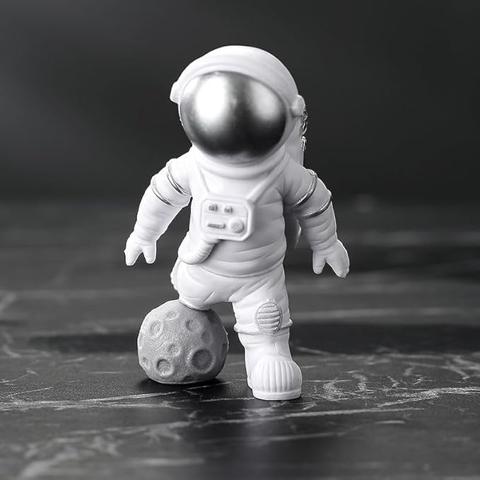 Silver White Astronaut Statues Set of 4, Spaceman Sculptures Figurines Space Theme Decor for Room Shelf Desk Cake Toppers