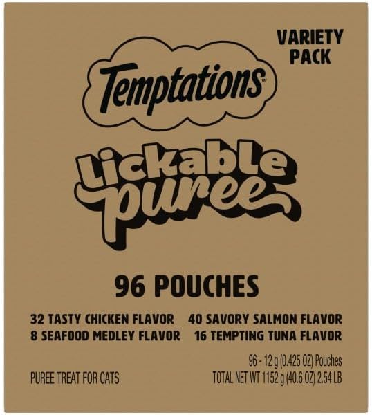 Temptations Creamy Puree Squeezable Lickable Wet Cat Treat Variety Pack by Temptations