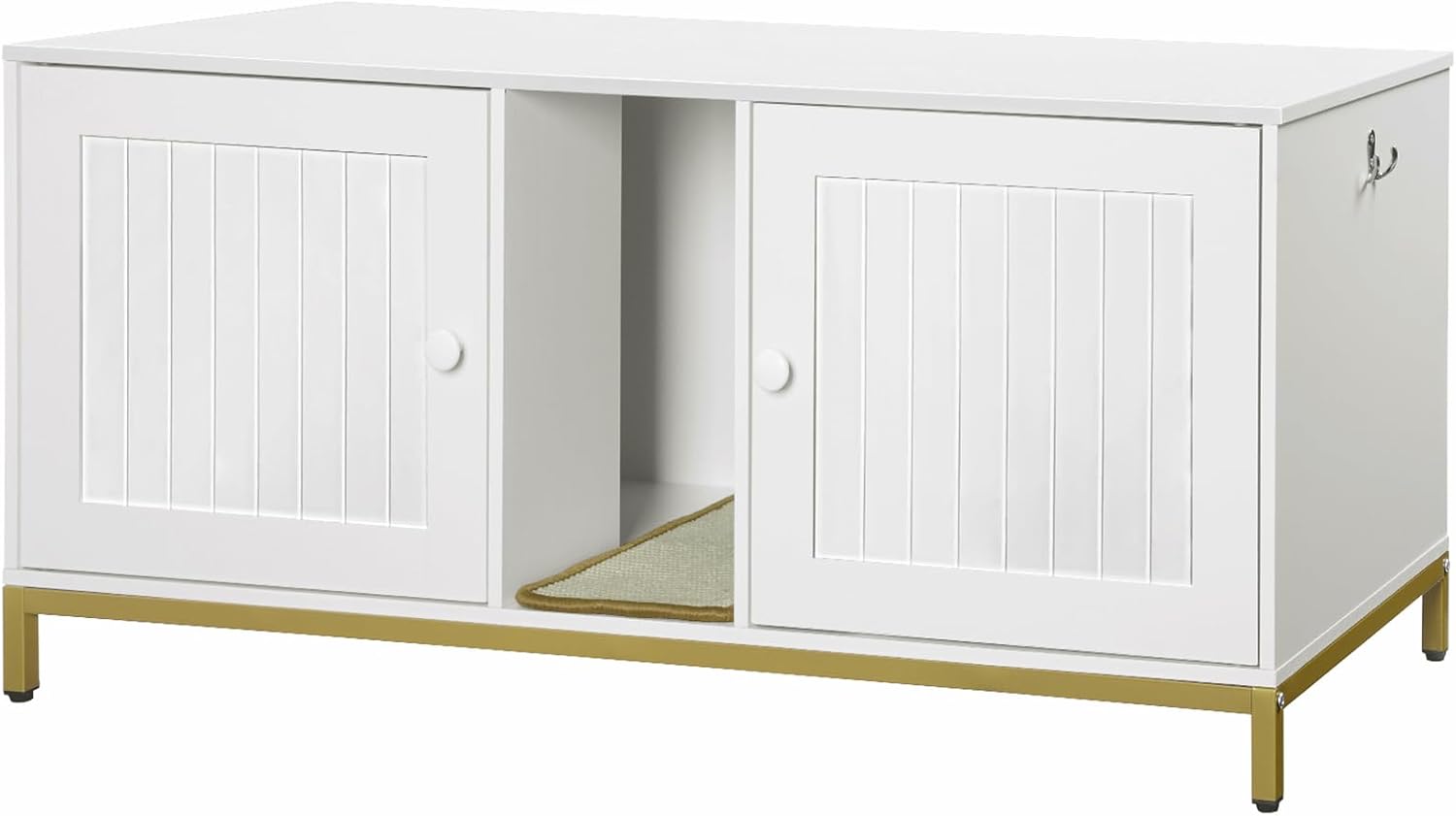 HOOBRO 44" Cat Litter Box Enclosure for 2 Cats, Double Cat Litter Box Furniture Hidden, TV Stand Litter Box Enclosure with Cat Scratching Mat, Cat House, Cat Washroom Cabinet, White, Gold DW20MW01