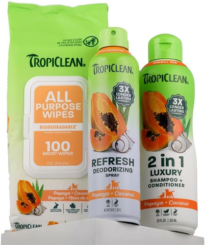 TropiClean Dog Grooming Kit, Papaya Pamper Pack by TropiClean