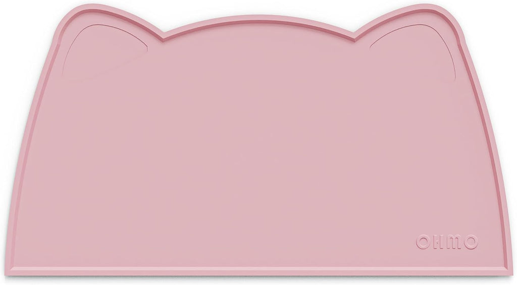 OHMO - Cat Food Mat, Silicone Pet Feeding Mat for Floor Non-Skid Waterproof Dog Water Bowl Tray, Easy to Clean Pet Placemat (Pink, 18 * 9.8'')
