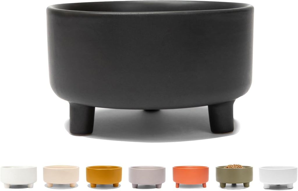 Waggo Uplift Ceramic Dog Bowl for Small Medium and Large Breeds - Heavyweight and Durable Pet Food and Water Dish Crock, Dishwasher Safe, Modern, Elevated Feeder (Black, Large)