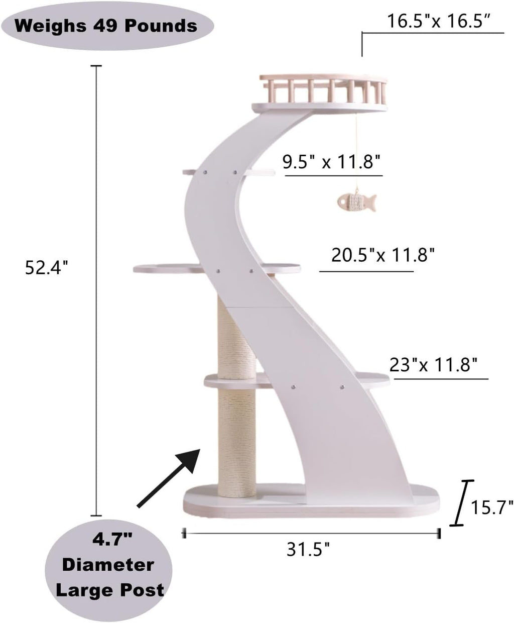 SHENGOCASE Modern Stylish 52.4 inches Tall Wooden Cat Tree Tower, Aesthetic Cat Condo Ladder with 5-Level Big Perch Platform Bed for Window Viewing Watching Large Scratching Post
