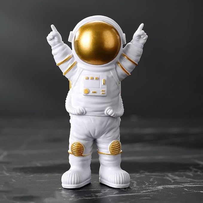 Gold White Astronaut Statues Set of 4, Spaceman Sculptures Figurines Space Theme Decor for Room Shelf Desk Cake Toppers