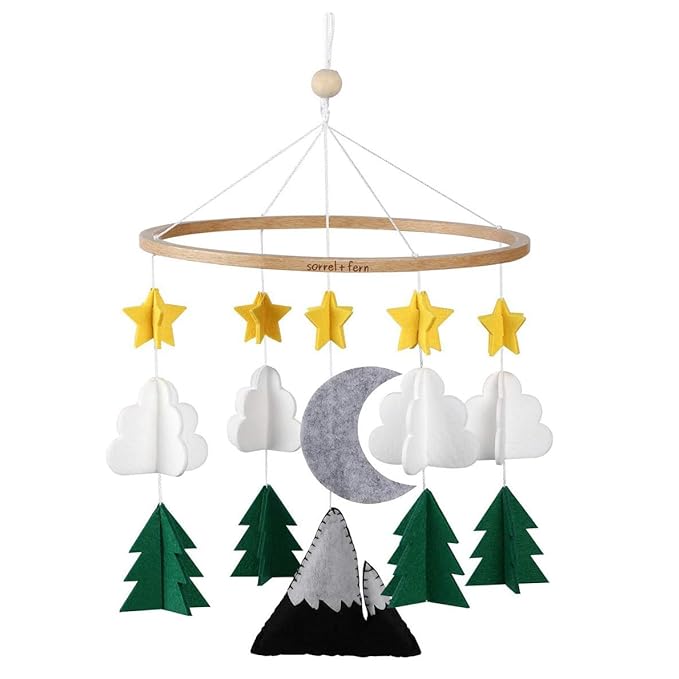Sorrel + Fern Baby Crib Mobile - Starry Woodland Night, Short Evergreen - Nursery-Mobiles for Unisex Baby