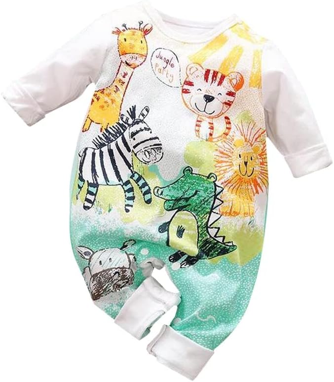 Cute Giraffe + Zebra With Floral Print Long Sleeve Baby Girl Clothes White Jumpsuit baby girl bodysuit