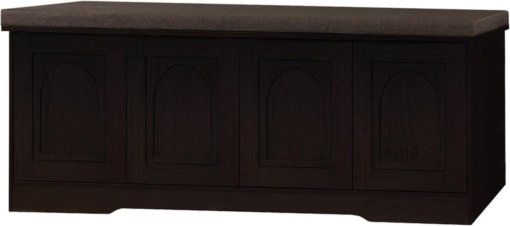 DINZI LVJ Shoe Bench, Entryway Storage Bench with Doors, Cushion, 2-Tier Shoe Rack with 8-Cubby, 47.2”L x 13.8”W Shoe Organizer Cabinet, Adjustable Shelf, Living Room, Bedroom, Espresso
