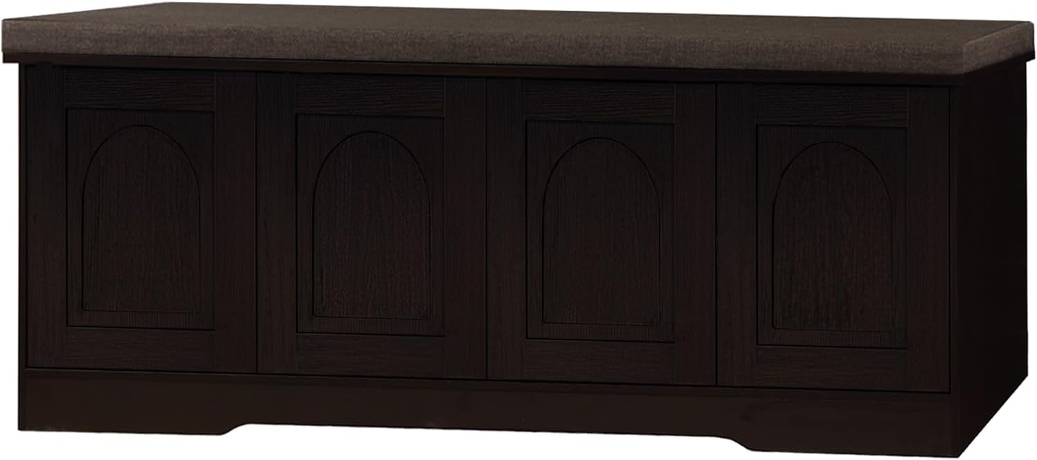 DINZI LVJ Shoe Bench, Entryway Storage Bench with Doors, Cushion, 2-Tier Shoe Rack with 8-Cubby, 47.2”L x 13.8”W Shoe Organizer Cabinet, Adjustable Shelf, Living Room, Bedroom, Espresso