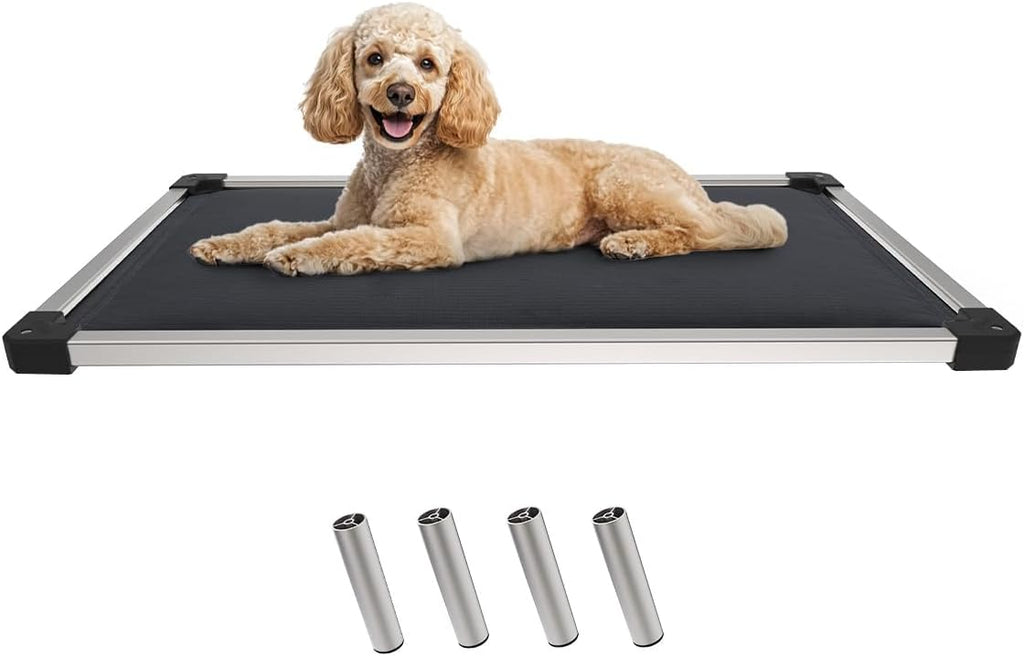 FXW TitanNest Chew-Proof Elevated Dog Bed, Raised Cot for Indoor/Outdoor/Camping Use, Durable & Washable Padded Pet Bed for Small Dogs, 35.0" L x 22.0" W x 4.5" H, Black