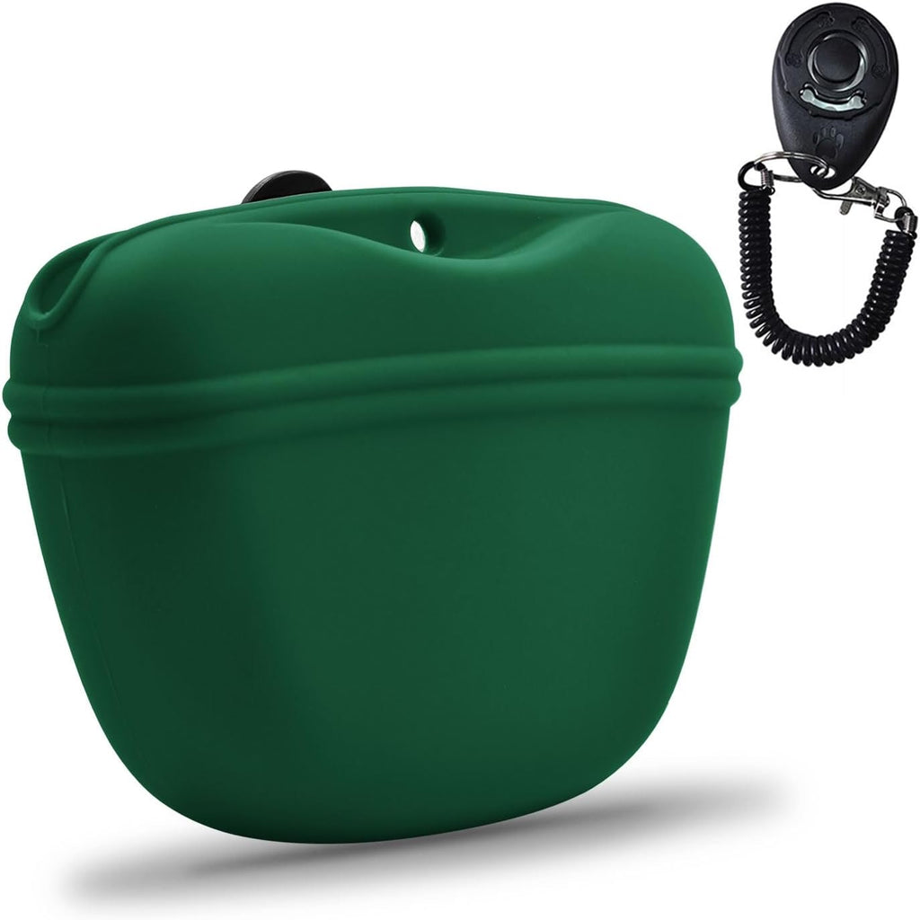 AUDWUD - Silicone Dog Treat Pouch - Clip on Portable Training Container - Convenient Magnetic Buckle Closing and Waist Clip - No BPA