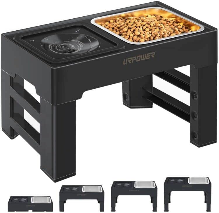 URPOWER 2-in-1 Elevated Dog Bowls 4 Height Adjustable Raised Dog Bowls with No Spill Water Bowl and Stainless Steel Food Bowl Non-Slip Stand for Small Medium Large Dogs