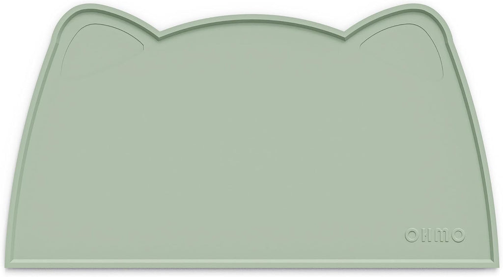 OHMO - Cat Food Mat, Silicone Pet Feeding Mat for Floor Non-Skid Waterproof Dog Water Bowl Tray, Easy to Clean Pet Placemat (Sage Green, 18 * 9.8'')