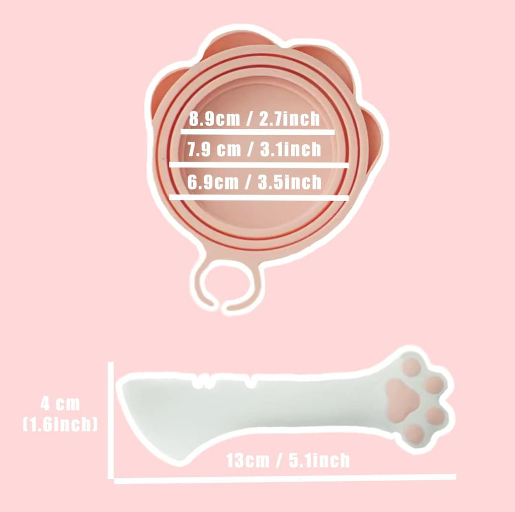 Meow&Woof Cover for Pet Can Food/Cat Wet Food Spoon/Lid for Dog Cans/Cute Paw Shape One Lid One Spoon Pack (Gray)