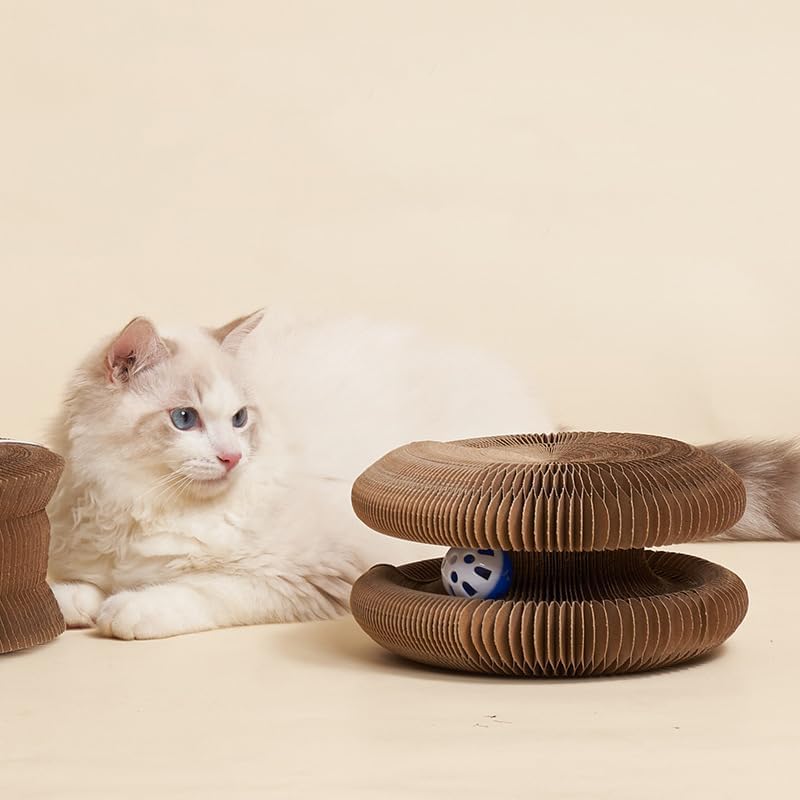 Kitty Curls Cat Toy Kurlz, Interactive Scratch Pad, Foldable Accordion,Cat Recyclable Scratcher with Ball (Black)