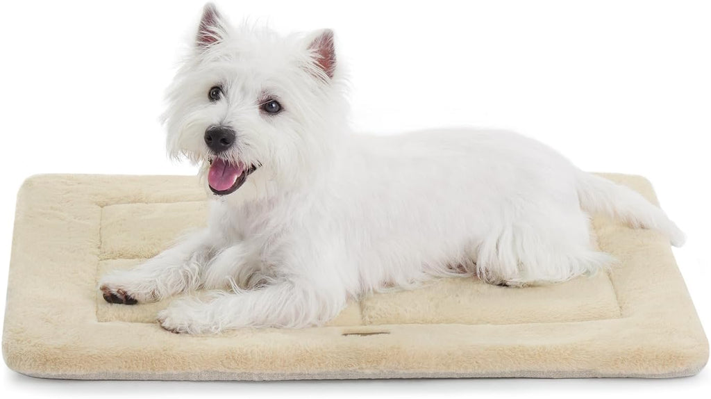 MADE 4 PETS Dog Crate Pad Bed for Small Dogs, Washable & Reversible, Anti-Slip Kennel Mat for Cozy Sleeping, Soft Fluffy Dog Bed for Indoor & Outdoor Use, 24"x18", Beige