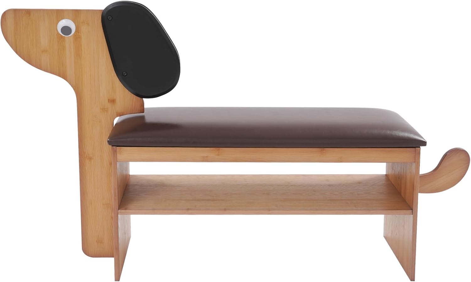 Cute Dog Shoe Bench with Cushion, 51.6”L x 11.8”W Puppy Shoe Storage Bench Dark Brown 2-Tire Bamboo Shoes Rack Bench for Entryway Living Room Hallway Bedroom 220Lbs Load Capacity