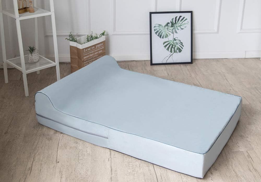 KOPEKS Orthopedic Memory Foam Dog Bed 7" Inch Thick Extra Large Dog Bed With Pillow Grey 50"x34"x10" Includes Waterproof Liner and Durable Removable Cover With Smart Design