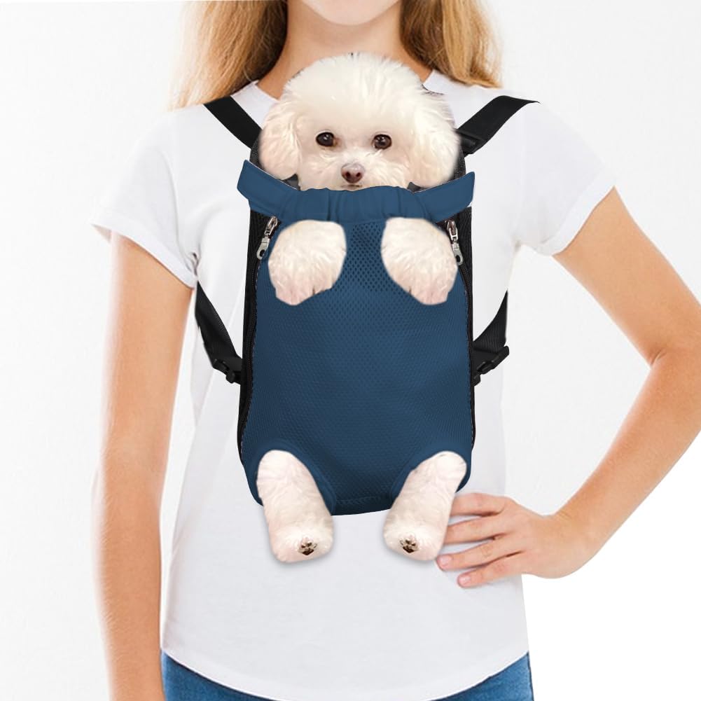 FEimaX Dog Carrier Backpack Pet Legs Out Front Cat Travel Bag, Adjustable Puppy Backpacks Carriers Hands-Free for Small Medium Dogs Cats Hiking Traveling Camping Daily Walking (Small, Navy)
