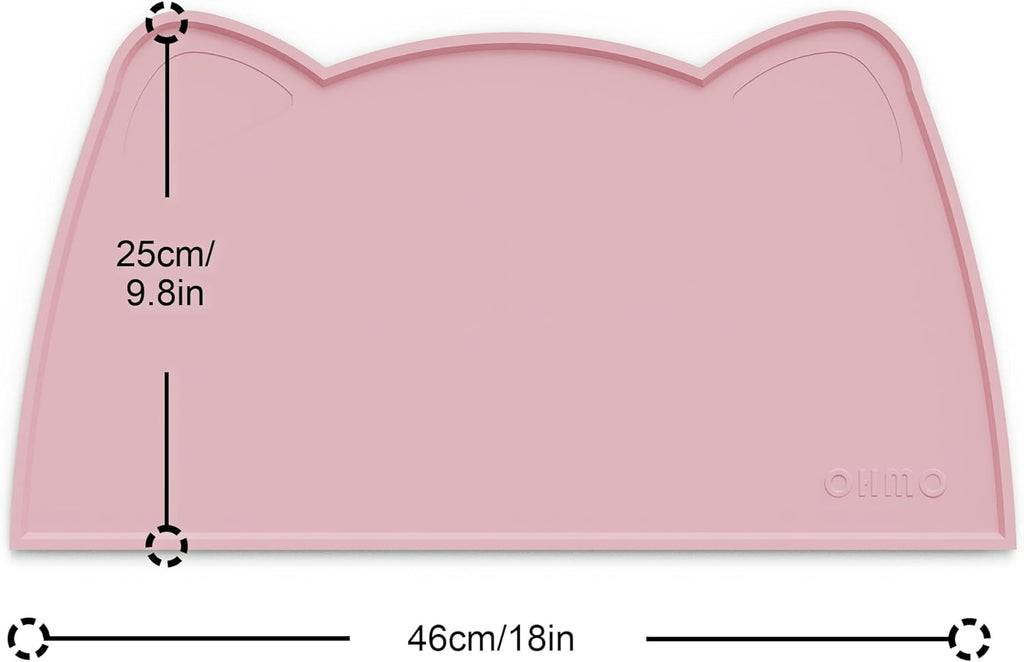 OHMO - Cat Food Mat, Silicone Pet Feeding Mat for Floor Non-Skid Waterproof Dog Water Bowl Tray, Easy to Clean Pet Placemat (Pink, 18 * 9.8'')