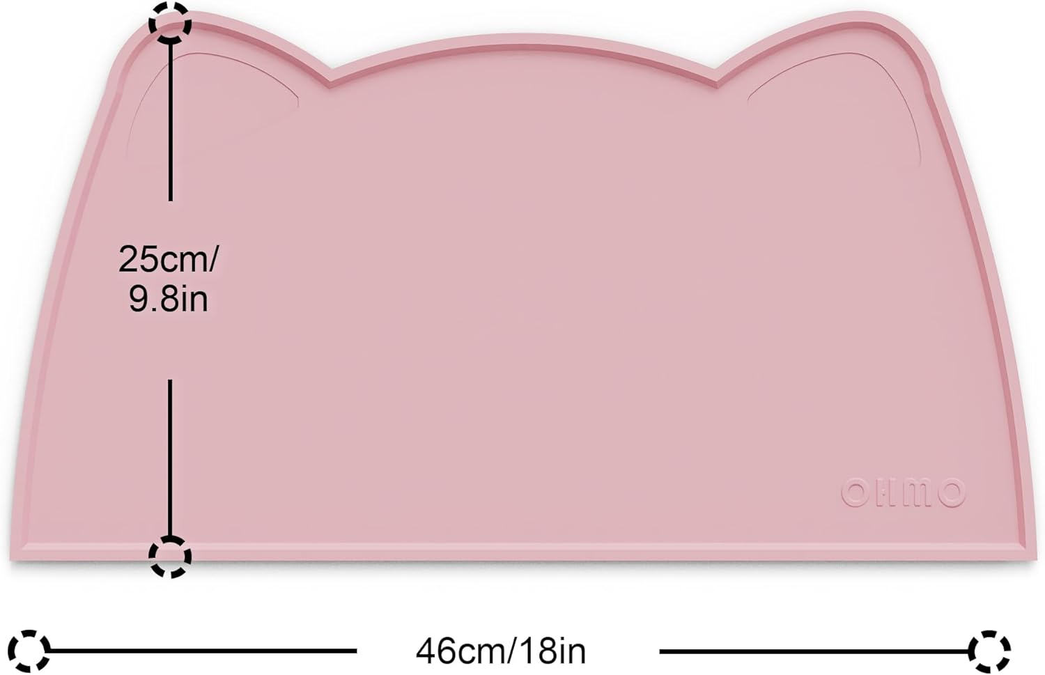 OHMO - Cat Food Mat, Silicone Pet Feeding Mat for Floor Non-Skid Waterproof Dog Water Bowl Tray, Easy to Clean Pet Placemat (Pink, 18 * 9.8'')