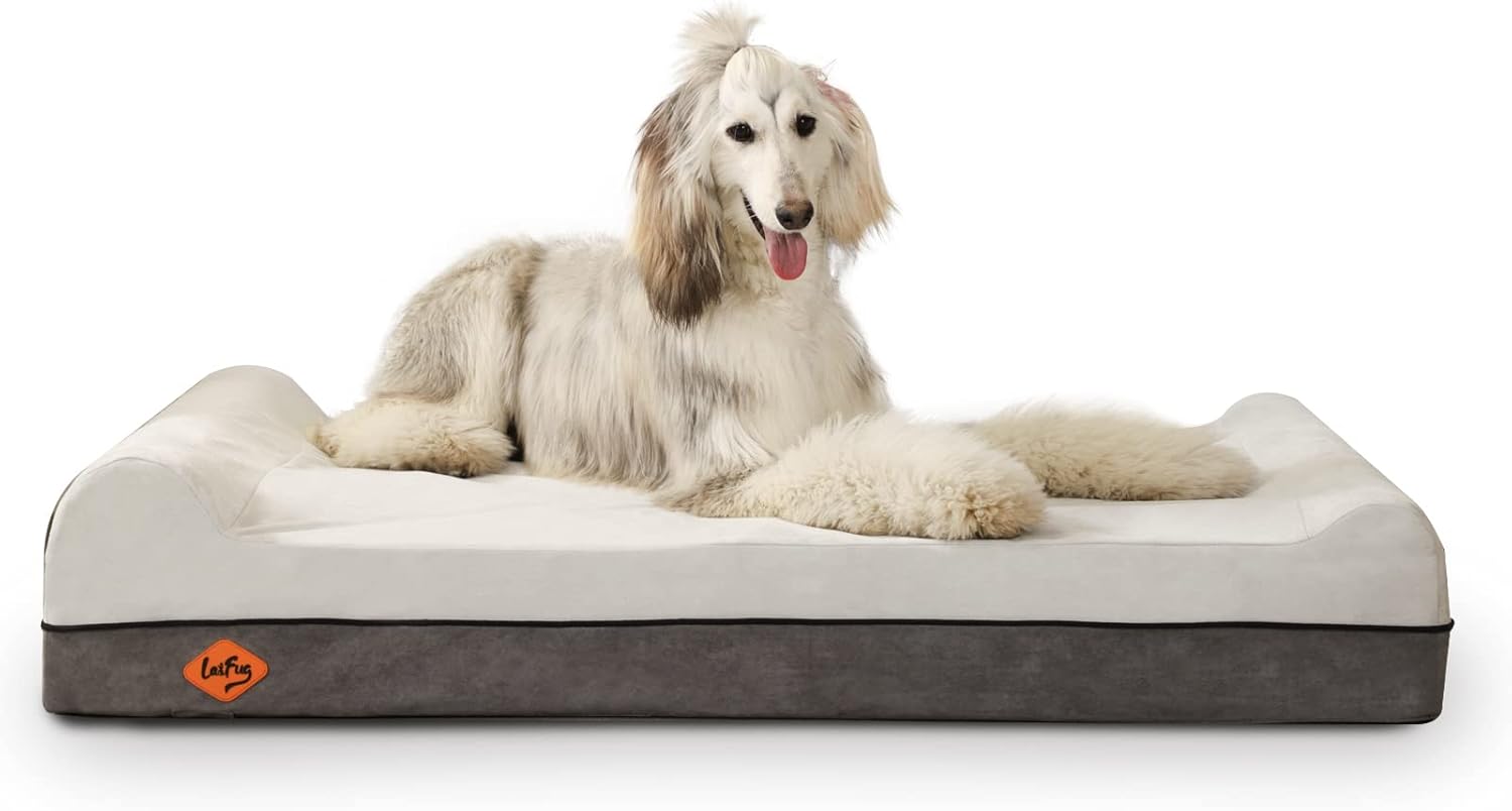 Laifug Orthopedic Memory Foam Dog Bed Extra Large Dog Bed with Pillow and Durable Water Proof Liner & Removable Washable Cover & Smart Design(Dark Grey)