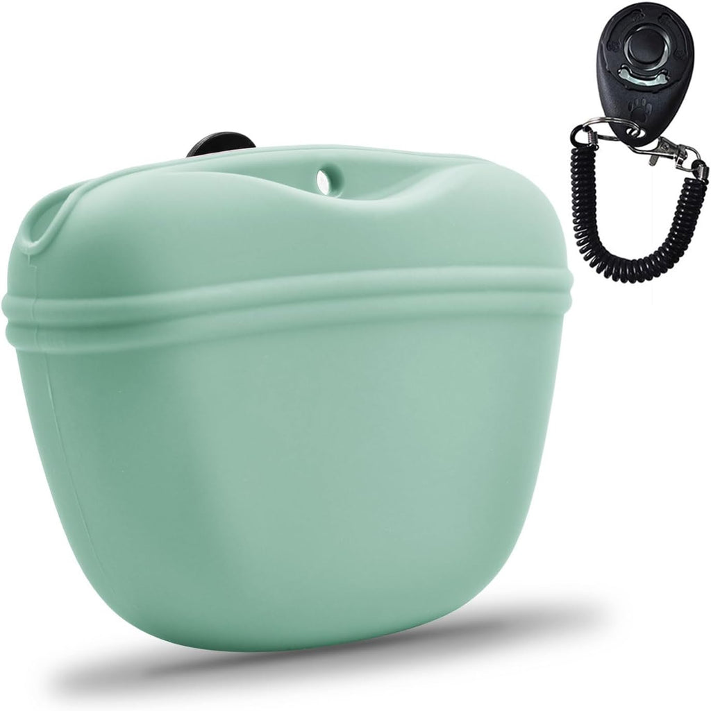 AUDWUD Silicone Dog Treat Pouch,with Dog Training Clicker,Clip on Portable Training Container,Convenient Magnetic Buckle Closing and Waist Clip
