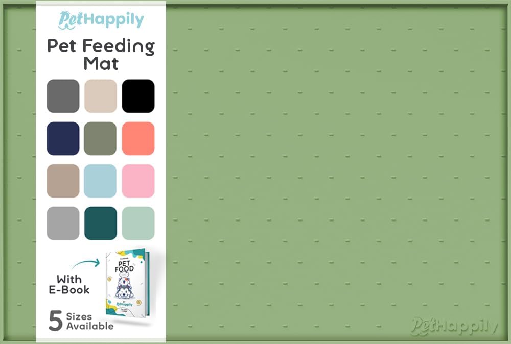 Dog Food Mat - 28x18 Raised Edges Dogs Mat for Food and Water Prevent Spill, Waterproof Cat Food Mats Protect Floors, Easy Clean Dog Bowl Mats for Food and Water, Silicone Pet Feeding Placemats Green