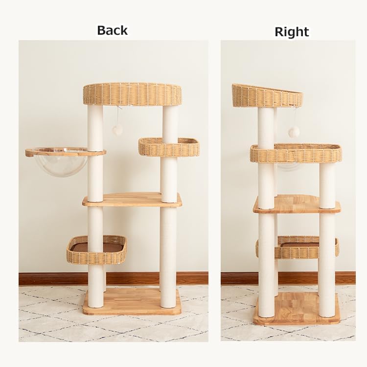 48'' Cat Tree for Large Cats, Modern Cat Tree Multi-Level Condo with Natural Wood, Cat Activity Centre for Medium and Big Pets (White LS02)