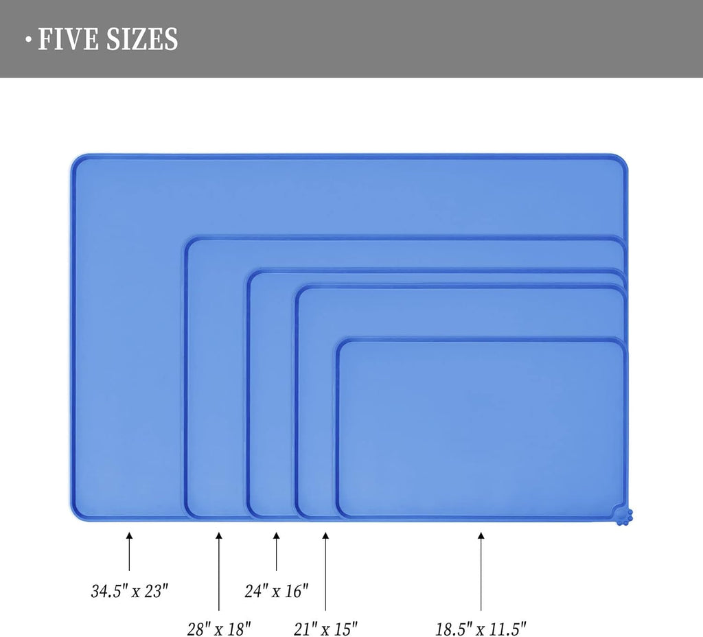 Waterproof Pet Feeding Mat with High Raised Edges, Heavier and Thicker Placemats for Cat Dog Water Bowl with BPA Free, Dogs Cats Food Mats for Messy Drinkers to Prevent Spill and Protect Floors