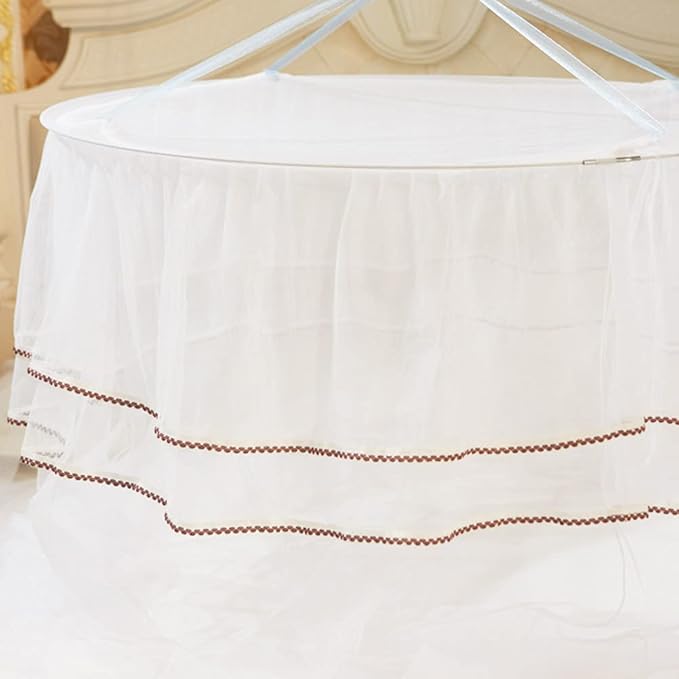 Breathable Round Canopy Lace Princess Net Bed Curtain Netting (White)