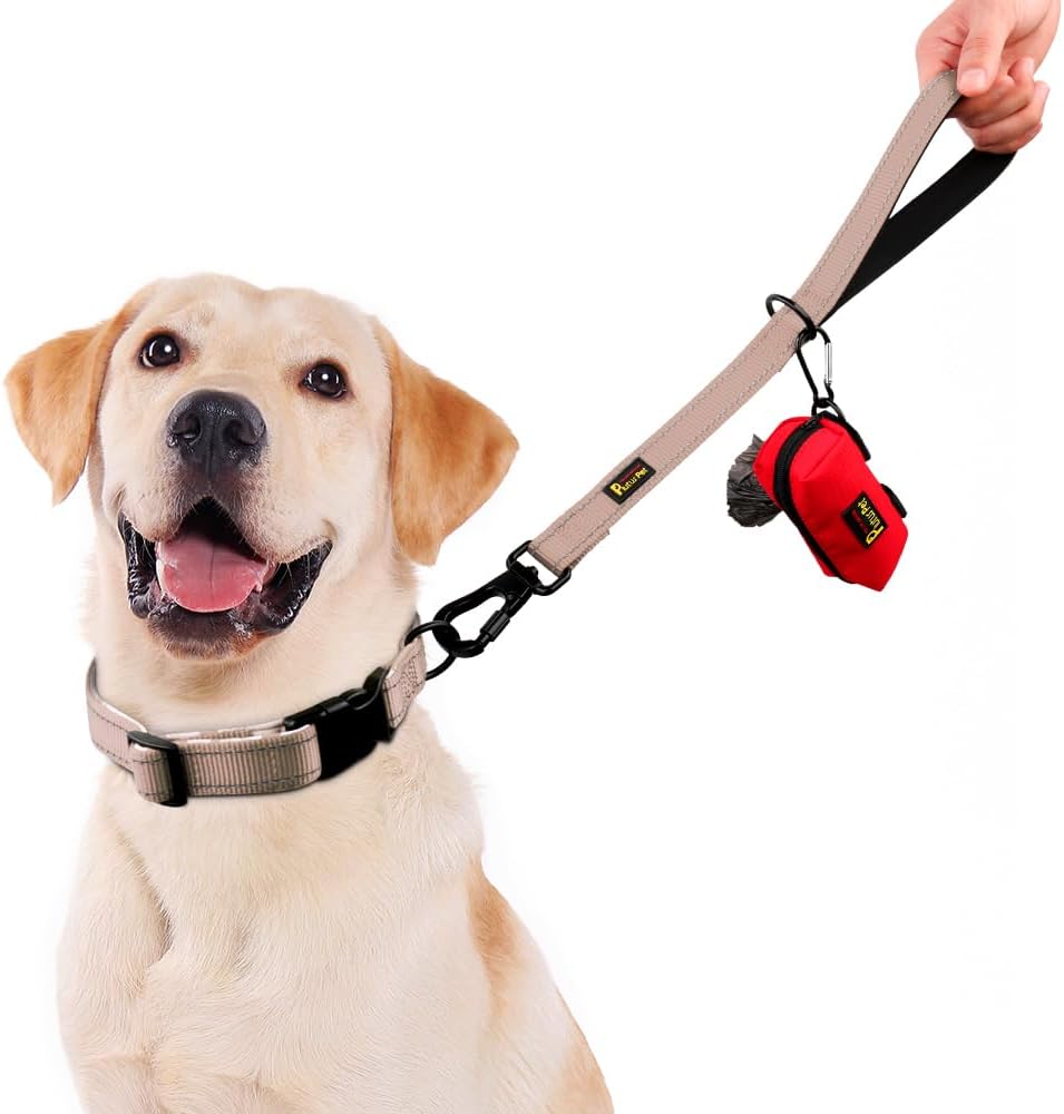 PLUTUS PET Short Training Dog Leash with Padded Handle for Medium Large Dogs,18 Inch Heavy Duty Strong Traffic Leash with Carabiner Clip for Climbing Walking or Guiding Blind(18”，Beige)