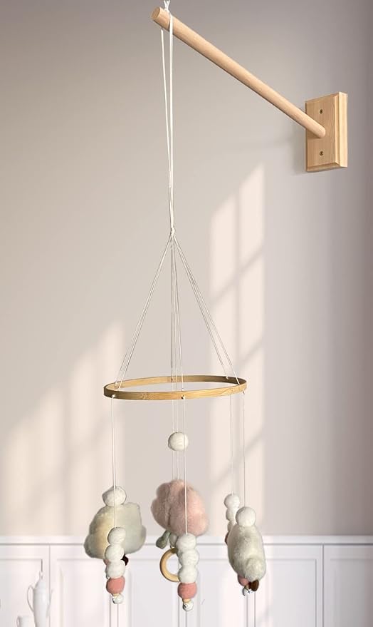 Crib Mobile Wooden Arm, Wall Mounted Suitable for All Cribs 100% Natural Larch Hanger Nusery Decor Baby Room Safe Holder(Mobile is not Included