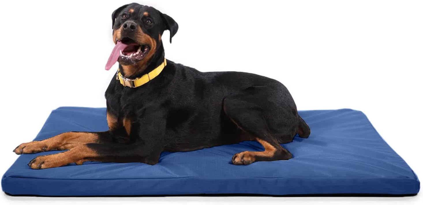 K9 Ballistics Tough Ripstop Orthopedic Dog Bed - Durable Pad with Washable Cover, for Wire Crates, Tie-Downs Included, Size: X-Large 47"x29", Blue Quartz