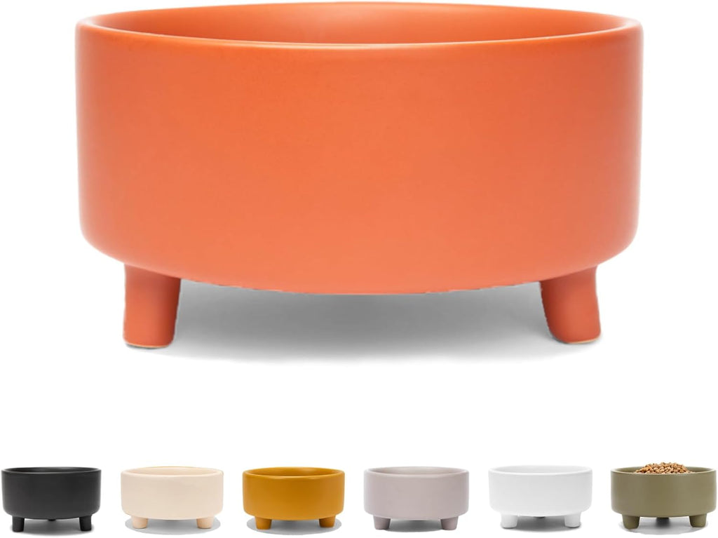 Waggo Uplift Ceramic Dog Bowl for Small Medium and Large Breeds - Heavyweight and Durable Pet Food and Water Dish Crock, Dishwasher Safe, Modern, Elevated Feeder (Small, Teracotta)