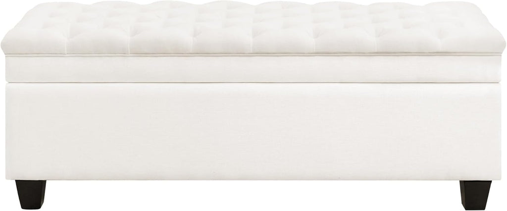 51" Fabric Storage Ottoman Bench, Upholstered Rectangle End of Bed Storage Ottoman Tufted Living Room Bedroom Bench with Safety Hinge, Solid Wood Legs, Loads 500 lb(Beige)