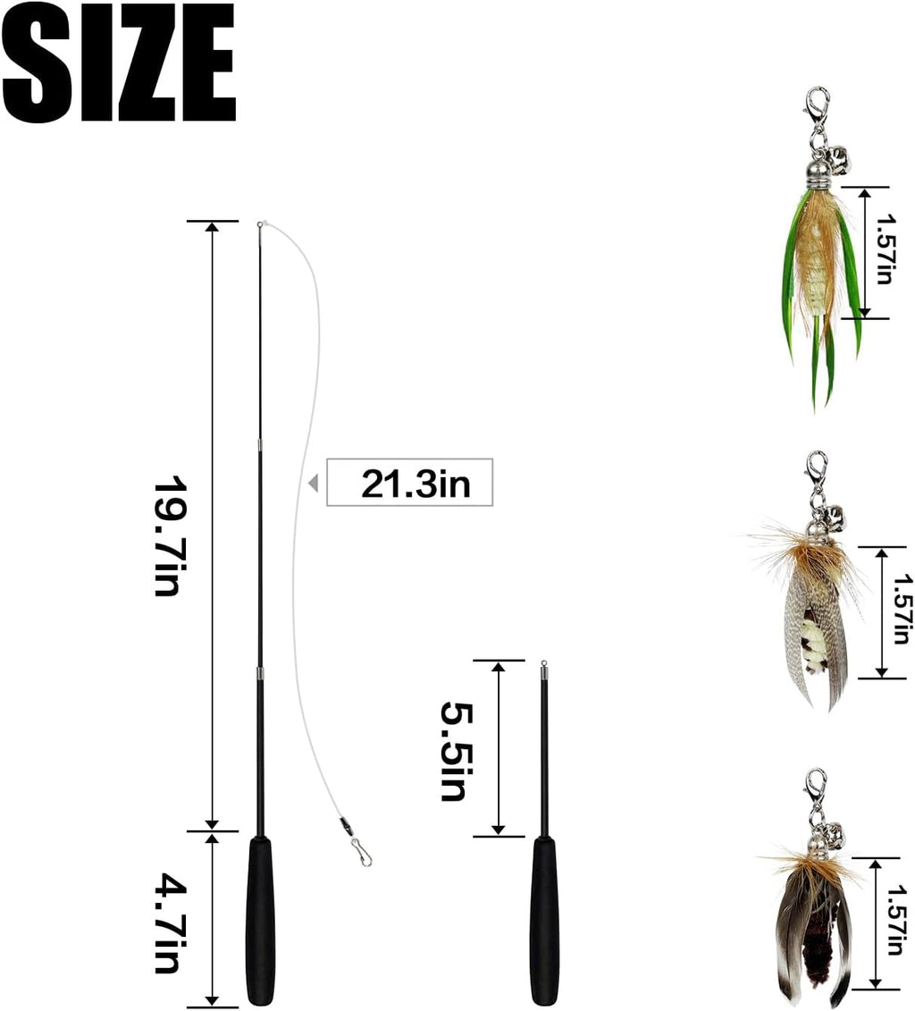 TTcat Cat Feather Wand Toys,Retractable Wand Toy with 3 Mini Insect Refills, Transparent Carbon Wire,Interactive Cat Toy Kitten Toy for Indoor Cats to Play Chase Exercis