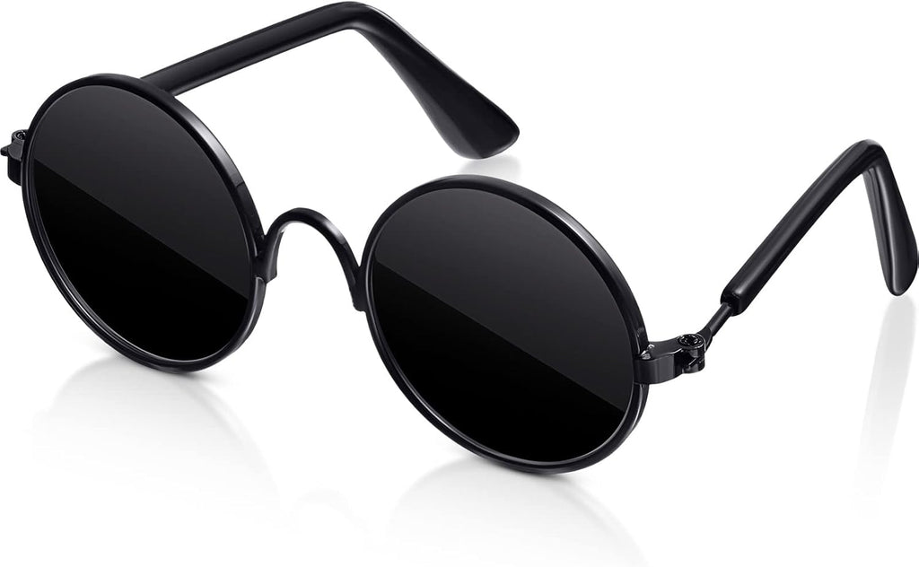 Dog Sunglasses Retro Pet Glasses Doll Glasses Classic Round Dog Glasses Metal Cat Puppy Eye Wear Hippie Costumes for Cats and Dogs, Photos Props Cosplay Party Costume (Black, Classic Style)