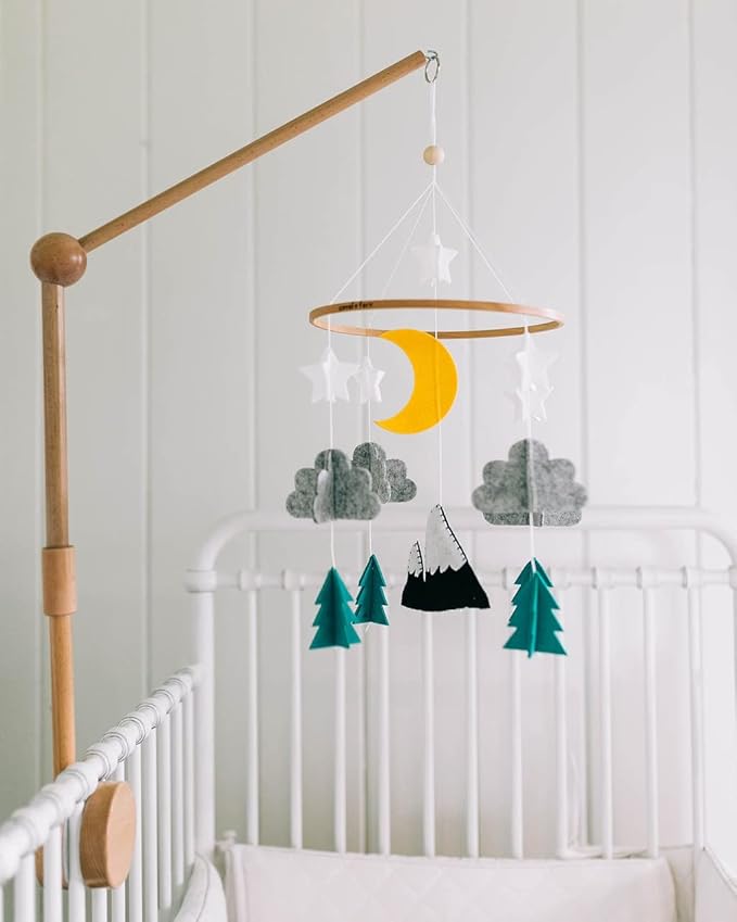 Sorrel + Fern Baby Crib Mobile (Starry Woodland Night w/Garland, Mint) - Nursery Decoration Crib Mobile and Baby Shower for Boys & Girls