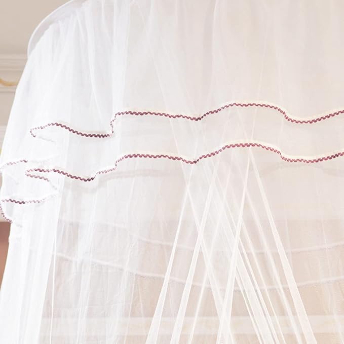 Breathable Round Canopy Lace Princess Net Bed Curtain Netting (White)