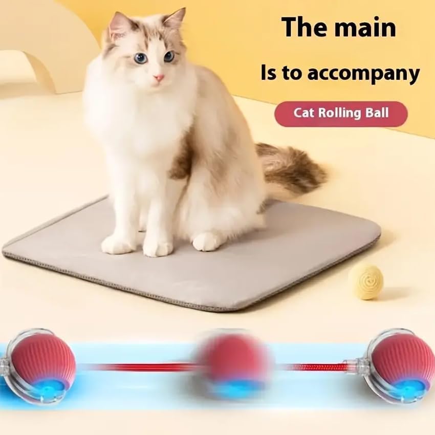 Cat Toy Ball with Tail Rope, Smart Rolling Ball, LED Light, Electric Self-Rolling Small Pet Toy, Interactive Jumping, Automatic Teaser, Small Dog and Pet Excercise, Fun Activity (Green)