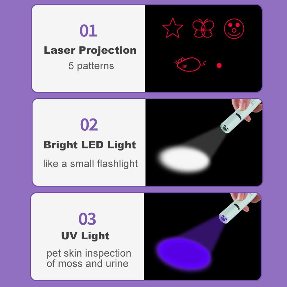 PARTSPOWER Laser Pointer Interative Cat Toy for Cats to Chase, Rechargeable Red Laser Light Pointer Exercises Training Tool for Kittens Cats Dogs (White)