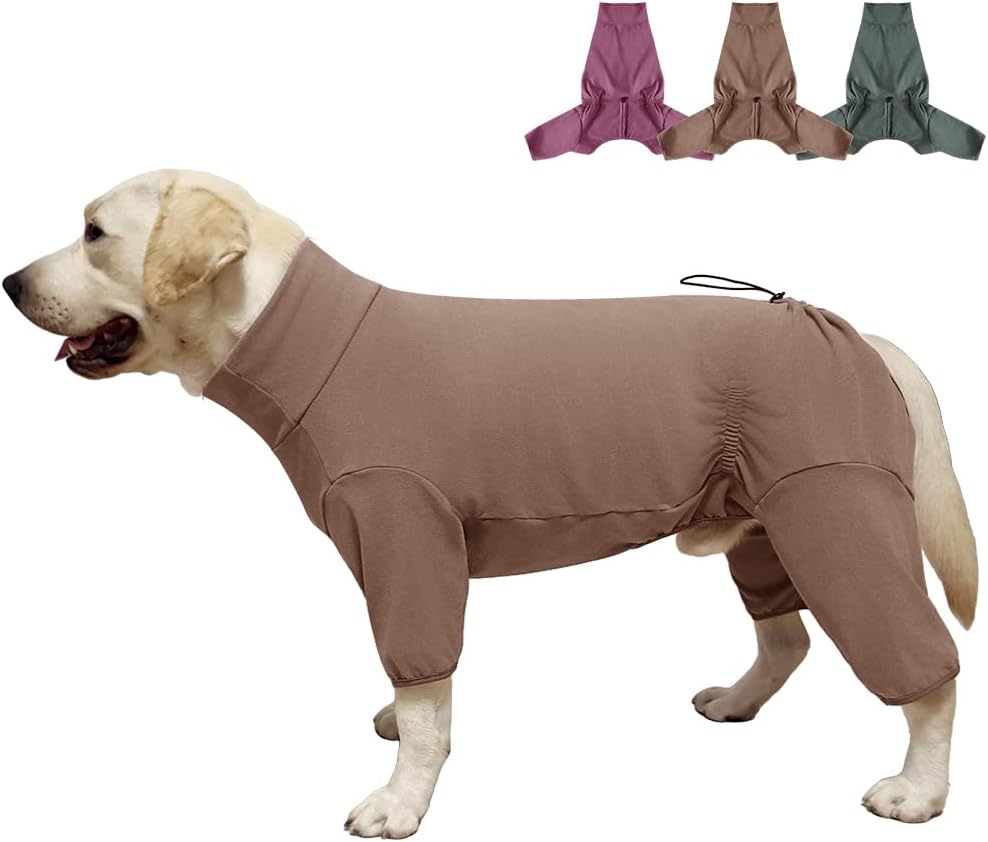 Dog Pyjamas PJS Sweater Clothes and Home Clothing Suitable for Small to Medium Breeds of Dogs, Dog Neutering Suits, Extra-Large Stretch Fabric, Four-Legged Clothes (Thickened Coffee, L)