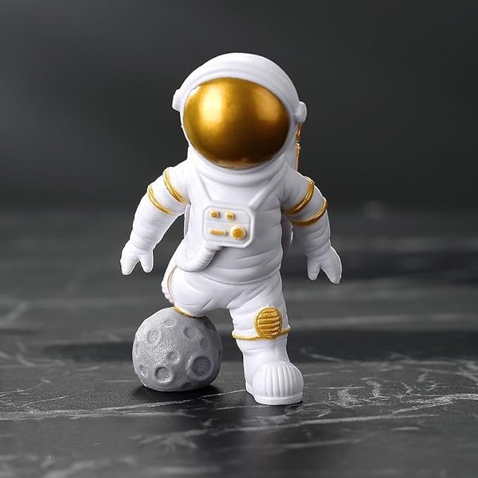 Gold White Astronaut Statues Set of 4, Spaceman Sculptures Figurines Space Theme Decor for Room Shelf Desk Cake Toppers