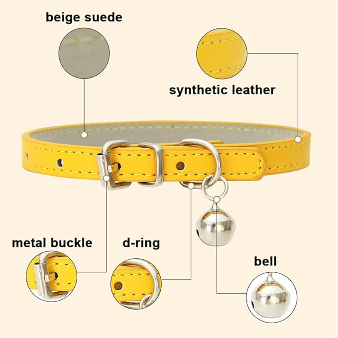 Gold Puppy Collar with Bell, Soft Pu Leather Cat Collars Adjustable Buckle - Image 4
