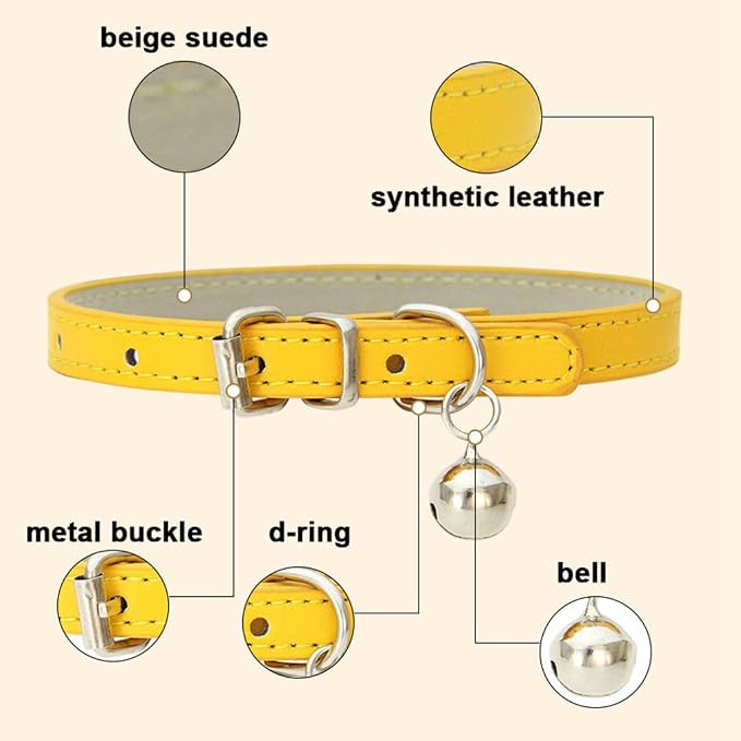 Black Small Collar with Bell, Soft Pu Leather Cat Collars Adjustable Buckle - Image 4
