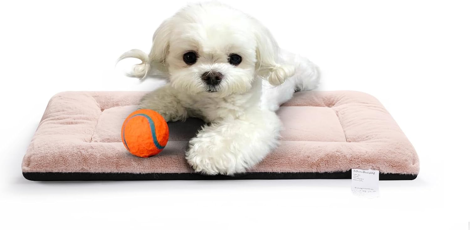 Dog Beds Crate Pad for Extra Small Dogs Ultra Soft Dog Crate Bed Washable & Anti-Slip Kennel Pad for Dogs Cozy Sleeping Mat,Pink 22inch